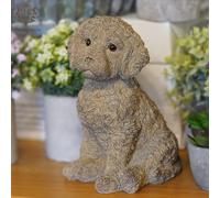 Cockapoo Puppy Dog in Natural Brown Finish | Indoor + Garden Decoration Ornament Gift