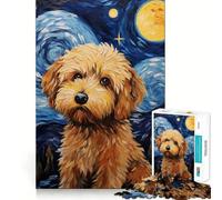 Cockapoo Starry Night Dog for Adults 1000 Piece Puzzle Cognitive Train Clean Connection Pattern Build Room Art (38x52cm)