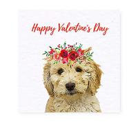 Cockapoo Valentine Card - Red Flowers - Cockapoo Valentine's Gift