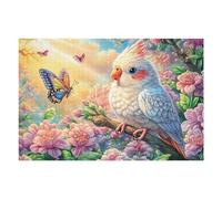 Cockatiel on Branch with Butterfly 1000-piece Jigsaw Puzzle Set Family Puzzle Lovers Brain Training Indoor Game Family Game Night Summer Gift Durable Board 1000 PCS