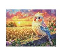 Cockatiel on Dark Wood with Sunset 500-piece Jigsaw Puzzle Set For Adults Teens 14+ Logic Skill Indoor Game Family Game Night Summer Thick Cardboard 500 PCS