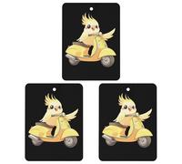 Cockatiel Ride Motorcycle Cute Car Air Fresheners 3pcs Long Lasting Scent Car Mirror Hanging Scented Cards Tablets