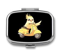 Cockatiel Ride Motorcycle Cute Travel Pill Organizer Portable Small Square Medicine Case Box for Pocket Purse