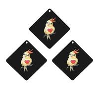 Cockatiel with Heart Hanging Car Air Fresheners 3Pcs Aromatherapy Tablets Automotive Fragrance Scented Card Decor Rhombus