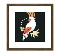 Cockatoo Parrot Branch Illustration Graphic Illustration Square Wooden Framed Wall Art Print Picture 8X8 Inch Artery8 Brown One Size