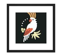 Cockatoo Parrot Branch Illustration Graphic Illustration Square Wooden Framed Wall Art Print Picture 8X8 Inch Artery8 Black One Size