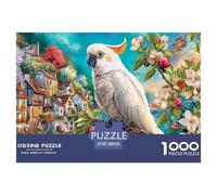 Cockatoo Village 1000 Pcs White Parrot in Lush Jungle Settingdurable Plastic Puzzle for Grandparents Smooth Finish Precision Cut Gift Easy to Assemble 38x26cm/1000pcs