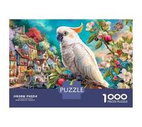 Cockatoo Village 1000 Piece Jigsaw Puzzle Parrot in Floral Town Eco Paper Puzzle with Smooth Cut for Relaxing Focus And Family Fun 70x50cm/1000pcs