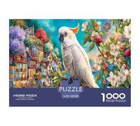 Cockatoo Village 1000 Pieces for Adults & Kids: White Parrot with Flowers Educational Games Home Decor Puzzle for Family 52x38cm/1000pcs