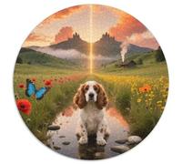 Cocker Spaniel 1000 Pieces Jigsaws Stress Reliever Difficult Challenge for Adults & Kids Unique Challenge Game Cute Pets Round Home Decor Gifts (67.5x67.5cm)