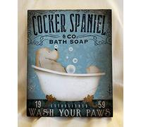 Cocker Spaniel Bath Soap Wash Your Paws Dog Metal Sign 12"x8"