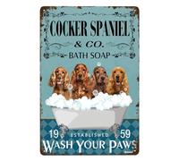Cocker Spaniel Bathroom Tin Signs Wash Your Paws Metal Sign Vintage Home Farmhouse Bathroom Wall Decor Funny Bathroom Wall Art Signs 8x12 Inches