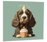Cocker Spaniel Birthday Card - Cute Cocker Spaniel bday Card - 145mm x 145mm