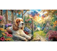 Cocker-Spaniel-by-Window-with-Rainbow Adult Jigsaws 1000Pc Educational Game Decompression Fun Present & Activity for Home for Adults and Kids Age 12 Years + Beautiful Decoration Puzzle 38x52/1000pcs