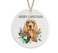 Cocker Spaniel Ceramic Ornament Merry Christmas, Christmas Tree Decoration Bauble (Golden colour)