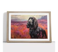 Cocker Spaniel Colour Field - Framed Wall Art Print - Ready to Hang Picture - Modern Art for Living Room Bedroom Kitchen Home - Oak A3 (36 x 48 cm)
