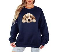 Cocker Spaniel Dog Animal Design Womens Sweatshirt Pet Lover Pullover Jumper Illustrated Graphic for Her L Navy Blue