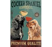 Cocker Spaniel Dog Coffee Vintage Metal Tin Sign Novelty Wall Art for Home Kitchen Bathroom Parlor Courtyard Wall Decor 6x8 Inch