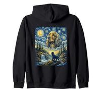 Cocker Spaniel Dog Moon Howling Starry Night Van Gogh Style Zip Hoodie