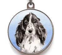 Cocker Spaniel Dog Tag - Add Text to Back - Watercolour Pet ID Tag with Black Cocker Spaniel Illustration - 4 Colour Options - Double-Sided Metal Dog Name Tag - Small & Large Sizes