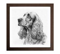 Cocker Spaniel Drawing Framed Print | 18x18 Inch Walnut Framed Wall Art | Ready to Hang | Modern Animal Picture | Living Room Bedroom Lounge Office
