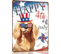 Cocker Spaniel Funny Sign Happy 4th of July 8x12 Inch Metal Sign Patriotic Tin Sign Independence Day Decor For Dog Lover President's Day Home Decor Bathroom Decor Coffee Bar Decor