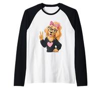 Cocker Spaniel Girl Peace Sign Kawaii Pop Graphic Playful Raglan Baseball Tee
