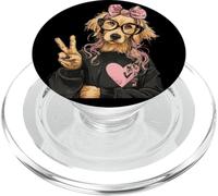 Cocker Spaniel Girl Peace Sign Pink Bow Pop Graphic Playful PopSockets PopGrip for MagSafe