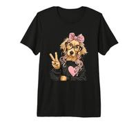 Cocker Spaniel Girl Peace Sign Pink Bow Pop Graphic Playful Premium T-Shirt