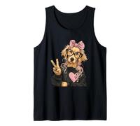Cocker Spaniel Girl Peace Sign Pink Bow Pop Graphic Playful Tank Top