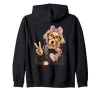 Cocker Spaniel Girl Peace Sign Pink Bow Pop Graphic Playful Zip Hoodie