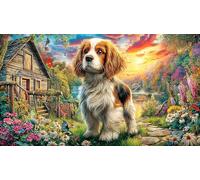 Cocker-Spaniel-in-Flower-Garden-at-Sunset Puzzle Game 1000 Pieces Jigsaw Puzzles Impossible Hard Difficult Challenging Recycled Paper for Adults and Kids Age 12 Years Up 38x26/1000pcs