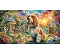 Cocker-Spaniel-in-Garden-at-Sunset Jigsaw Puzzles 1000Pc Educational Game Challenge Recycled Paper Impossible Hard Difficult for Adults and Kids Age 12 Years + 70x50/1000pcs
