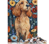 Cocker Spaniel in Meadow Flowers Dog Wall Art Print Puzzles 500 Pieces for Teenagers Gifts Wooden Puzzle Adult Jigsaw Puzzle Puzzling for Gift 500pcs (52x38cm)