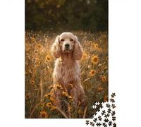Cocker Spaniel in Sunflower Field 70x50cm 1000pcs Jigsaw Puzzle, 1000 Piece