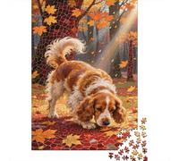 Cocker Spaniel Jigsaw Puzzles Puzzle for Adults Kids. 1000 Piece Autumn Fallen Leaves Whimsical Challenge Toy Home Decoration for Adults& Kids Age 14 Years Up 1000pcs (75x50cm)
