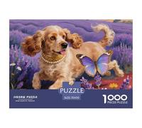 Cocker Spaniel Lavender Field Wooden Jigsaw Puzzle Waterproof 1000 Piece Puzzles for Adults Gifts Impossible Challenging Games