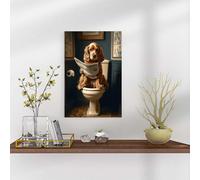 Cocker Spaniel On The Toilet Bathroom Canvas Poster Art Print Spaniel Dog Gift Funny Dog Animal Picture Wall Art Prints Poster For Home Office Decor
