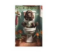 Cocker Spaniel on The Toilet, Bathroom Canvas Poster Bedroom Decor Landscape Office Room Decor Gift 08x12inch(20x30cm)