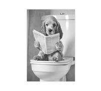 Cocker Spaniel Puppy Sitting on The Toilet Reading A Newspaper, Dog Humor, Vintage Animal, AI Modern Wall Prints Abstract Geometric Minimalist Art Framed Canvas Prints For Office Bedroom Wall Decor 12