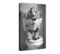 Cocker Spaniel Sitting on The Toilet Reading A Newspaper, Dog Humor, Vintage Dog Bathrooming, AI Poster Canvas Artwork Prints Rustic Farmhouse Decorations for Living Room Bathroom Bedroom 16x24inch(40