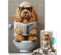 Cocker Spaniel Sitting Toilet 1000 Pieces Jigsaw Puzzle for Adults& Teens,Stress Reliever Difficult Challenge Unique Home Decor And Gifts 38x26cm