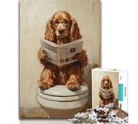 Cocker Spaniel Sitting Toilet Jigsaws 1000 Pieces for Teenagers,Stress Reliever Difficult Challenge Deal As Gifts for The Whole Family 50x75cm