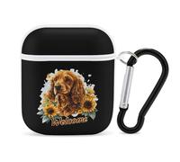 Cocker Spaniel Sunflower Funny Dog Earphone Case Cover Compatible with AirPods 1&2 Shockproof Bluetooth Headset Case White-style