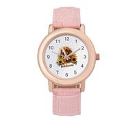 Cocker Spaniel Sunflower Funny Dog Womens Elegant Watch Analogue Quartz Watch Leather Band Wristwatch