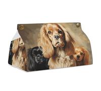 Cocker Spaniel Tissue Box Cover Modern PU Leather Tissue Case Stylish High-end Facial Paper Organizer Dispenser for Bathroom Vanity Countertop Nightstands Desk