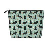 Cocker Spaniel with Coffees Black Cocker Spaniel Dog, Daily Use Makeup Cosmetic Bag Imitation Linen Makeup Bag Portable Travel Toiletry Bag