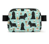 Cocker Spaniel with Coffees Black Cocker Spaniel Dog, Square Waist Bag Travel Bum Bag Casual Chest Bag Fanny Pack for Men Women
