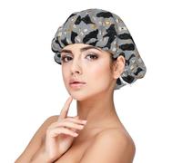 Cocker Spaniel With Coffees Black Cocker Spaniel Dog With Coffee Grey,Adjustable Silk Hair Wrap Adult's Satin Sleeping Cap Hair Women's Elastic Sleep Bonnet