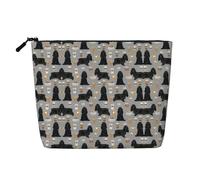 Cocker Spaniel with Coffees Black Cocker Spaniel Dog with Coffee Grey, Daily Use Makeup Cosmetic Bag Imitation Linen Makeup Bag Portable Travel Toiletry Bag